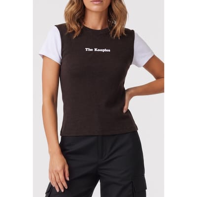 The Kooples Short-sleeved T-shirt W Front Print Brown / Black Size: 36 | T-Shirts Outlet | Dames | Bruin