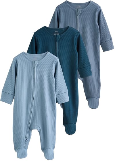 Next - Jongens - Set van 3 babypyjama's met tweewegritssluiting - Blauw