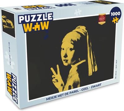 Puzzel Meisje met de parel - Geel - Zwart - Legpuzzel - Puzzel 1000 stukjes volwassenen