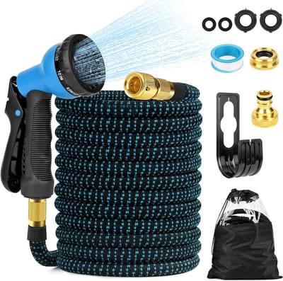 Flexibele Tuinslang - Uittrekbare Waterslang - Tuin Besproeien - 8 Functie Sproeikop - 30 Meter - Blauw