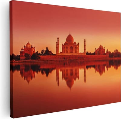 Artaza Canvas Schilderij Zonsondergang India - 40x30 cm - Klein - Wanddecoratie Taj Mahal - Muurdecoratie Skyline - Kamer Accessoires