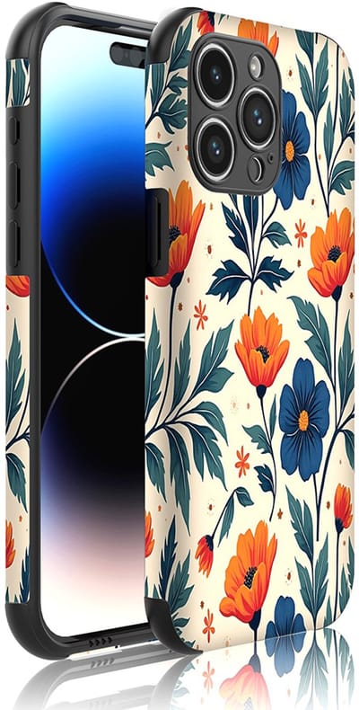 Smartphonica Telefoonhoesje Geschikt voor iPhone 14 Pro Max met Stootrand en Oranje en Blauwe Bloemen opdruk - Backcover PhoneCase Red and Blue Flowers print geschikt voor iPhone 14 Pro Max