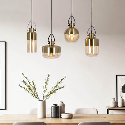 LumenXL Hanglamp 4-lichts - bronzen details - amber glas - Laure