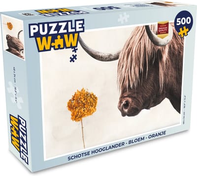 Puzzel Schotse hooglander - Bloem - Oranje - Legpuzzel - Puzzel 500 stukjes