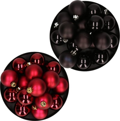 Kerstversiering kunststof kerstballen kleuren mix zwart/donkerrood 4 en 6 cm pakket van 80x stuks