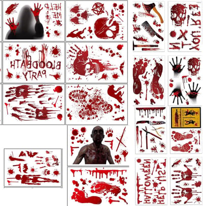 Halloween Raamstickers - Skelet Stickers Horror - Feest Decoratie - Realistische Bloed Effecten - 154 Stuks - Rood Zwart