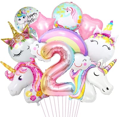 Dailygoods- Folieballon Eenhoorn Set - Cijferfolieballon 101 cm - 3D Folieballon 110 x 80 cm - Hartballon 45 cm - Sterballon 45 cm - Feestdecoratie - Feestballonnen