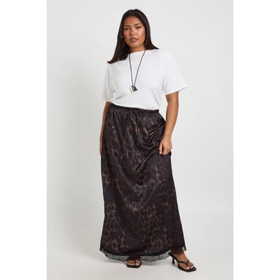 boohoo Dames Plus Geweven Luipaard Kant Maxi Rok | Zwart | Maat: 44