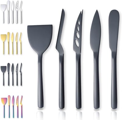 Set van 5 kaasmesjes van roestvrij staal, ergonomisch ontwerp voor snijden en serveren van alle kaassoorten, inclusief botermes