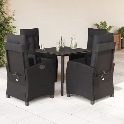 vidaXL - 5-delige - Tuinset - met - kussens - poly - rattan - zwart