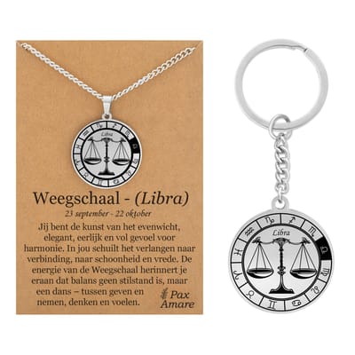 Sterrenbeeld Weegschaal / Libra Ketting + Sleutelhanger - Zilverkleurig - Stainless Steel op Cadeau Kaartje- 60cm - Pax Amare