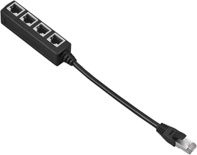 Ethernet Splitter - Netwerk Adapter - Internet Delen - Eén Kabel Vier Apparaten - 20 cm - Zwart