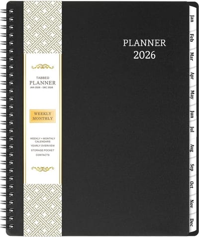 2020 Agenda Planner 9,2 x 11 inch - Week- en Maanden Planner met Binnenvakken & Maandtabbladen, Flexibele Omslag, 21 Extra Pagina's, Tweedraads Binding