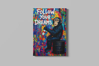 Canvas Schilderij - Graffiti - Aap- Follow Your - Dreams - 60x40x2 cm