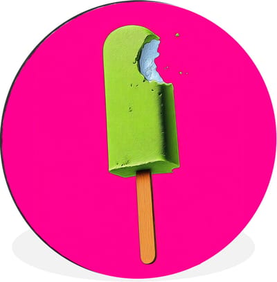 WallCircle - Wandcirkel - Muurcirkel - Ijsje - Stokje - Minimalistisch - Groen - Aluminium - Dibond - 30x30 cm - Binnen en Buiten