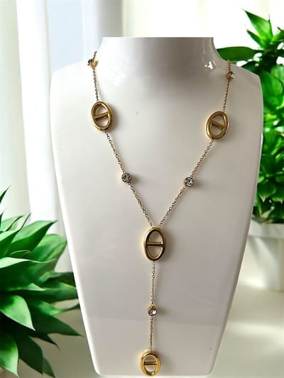 Goudkleurige Verstelbare RVS Ketting met Y-Vorm en Kristallen – Modern & Stijlvol Design