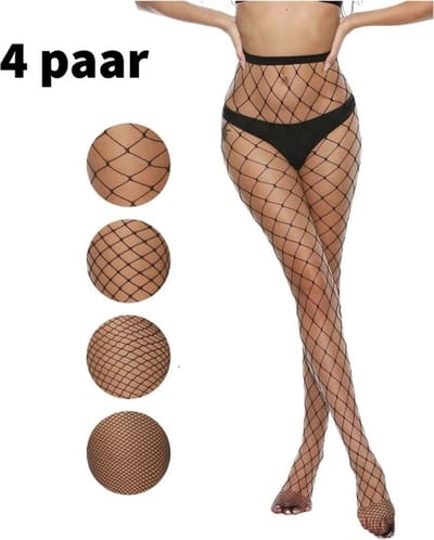 4 stuks visnet panty zwart - UNISIZE | Stevige visgraat pantys | Netpanty | Visnetpanty