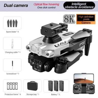 2024 Nieuwe LU200 Drone HD Luchtfotografie WIFI Optische Stroom Positionering Vierweg Obstakel Vermijding Quadcopter Speelgoed Cadeau kinderen 8K 3 battery zilver
