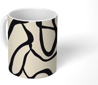 Mok - Koffiemok - Abstract - Lijnen - Modern - Beige - Mokken - 350 ML - Beker - Koffiemokken - Theemok