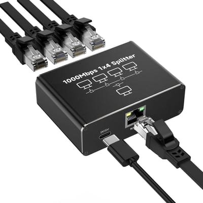 LAN Splitter - Ethernet Hub - Netwerk Uitbreiden - 1 naar 4 Poorten - 1000Mbps Snelheid - Zwart
