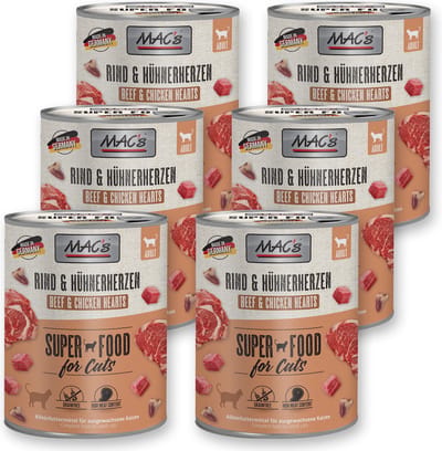 MAC's Kattenvoer Natvoer Blik - 90% Rund & Kippenhart - 6 x 800g