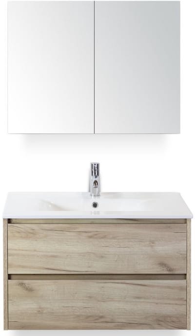 Dante Badmeubelset 80 cm - Craft Oak - Keramische Wastafel Wit Enjoy met Spiegelkast