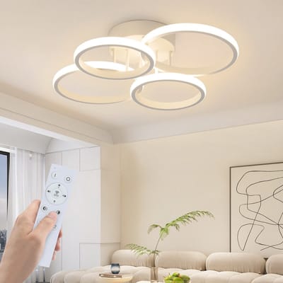 NETTLIFE Plafondlamp LED – Wit – Ringe Design - 4-lichts – Metaal – Dimbaar - 48W - Moderne Plafondverlichting – 52.5cm - Met Afstandsbediening – voor Woonkamer | Slaapkamer | Keuken