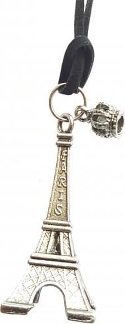 Lange lederen ketting met hanger Eiffeltoren