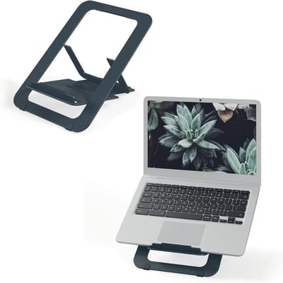 Famanu – Aluminium Ultraplatte Verstelbare Laptopstandaard - 5 Vooringestelde Hoogte- & Hoekcombinaties - Voor 10'' - 17'' Laptops/Tablets - Draagbaar - Ergo - Donkergrijs