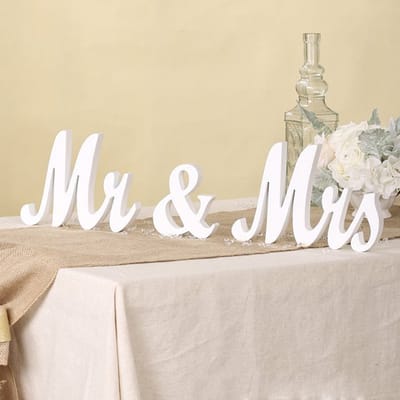 Joya Party® Mr & Mrs Tafel Letterdecoratie Wit | Tafeldecoratie van Hout | Bruiloft Decoratie | Vrijstaand Teken | Huwelijkscadeau | 3-Delige Set | Romantisch Vintage Tafeldecor
