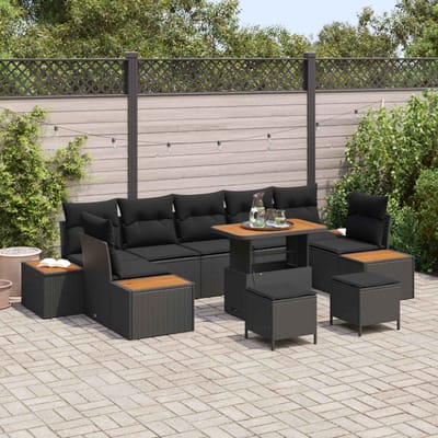 vidaXL - Tuinbank - Set - 10 - st - 9-Aantal - zitplaatsen - Zwart
