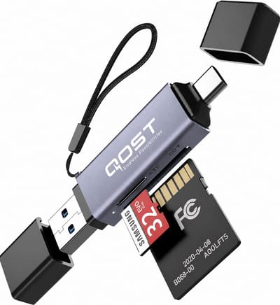 Qost - SD kaart lezer USB-C - Adapter USB 3.0 Dual Slots - SD / Micro SD / SDHC / SDXC / MMC - Spacegrey - OTG Kaartlezer