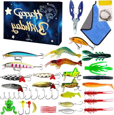 Set voor visaas, realistische visaasdoos, realistische rivieraasset, voor zoetwaterforel, crappie, wels, zalm, snoekbaars, surfen, boot, zee, mannen, vader, visser, verjaardag