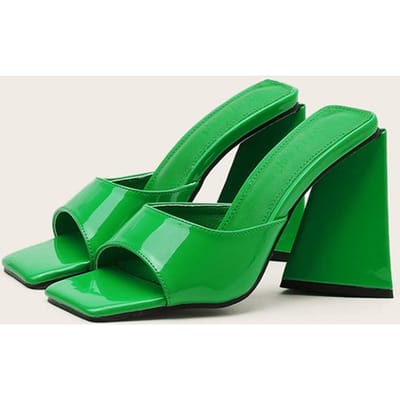 Mode Chic Driehoek Hoge Hakken Slippers Vrouwen Oranje Groen Leer Vierkante Neus Sandalen Elegante Feestjurk Schoenen Pumps 42 groen
