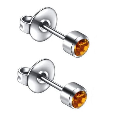 Caflon 4mm titanium oorknopjes voor oorschieter hypoallergeen steriel verpakt met goudkleurig kristal steentje geboortesteen november Topaas