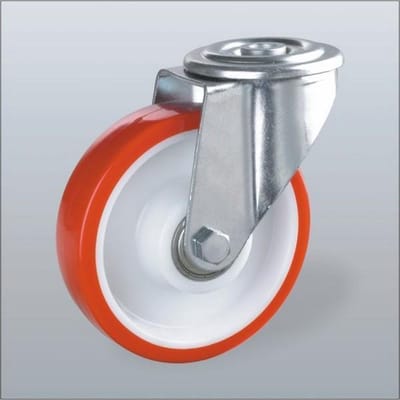 PU zwenkwiel met centraal gat - 100mm - 180kg