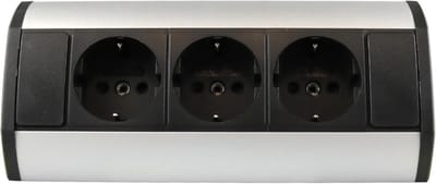 kalf | onderbouw- / opzetstopcontact 3-voudig, hoekstopcontact, aluminium behuizing met 100 cm kabel en geaarde stekker, zilver
