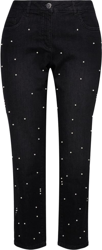 MIAMODA - Dames - Jeans wijde pijp sierkraaltjes 5-pocket - Zwart - Maat 42