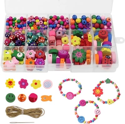 Houten Kralen - Knutselset Kinderen - Sieraden Maken - 400 Stuks 11 Soorten - Diverse Vormen - Kleurrijk