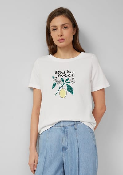 Zachte katoenen T-shirt met bedrukking aan de voorkant en decoratieve stiksels voor dames s.Oliver