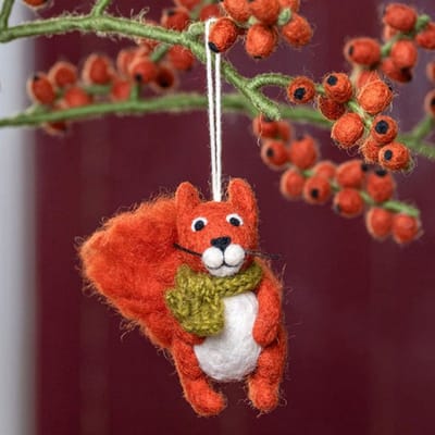 Wolvilt Hanger Eekhoorn Indian Summer - Lichtgroen - Fairtrade Homedeco - 11x5x8cm