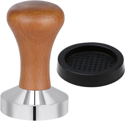 Koffie Tamper - Espresso Stamper - Perfecte Espresso - Gekalibreerd Mechanisme - 51mm Houten Handvat - RVS Zilver