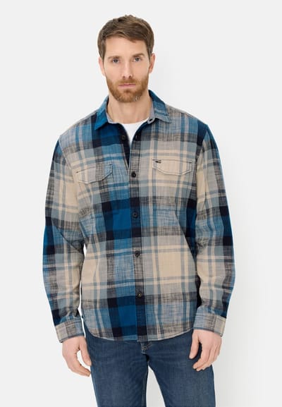 camel active Lange mouw overhemd van zuiver katoen - Maat menswear-M - Blauw
