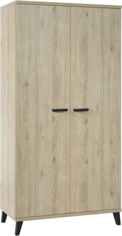 Kledingkast Finn Eiken - Breedte 100 cm - Hoogte 200 cm - Diepte 53 cm - Met hanggedeelte - Met planken - Met openslaande deuren