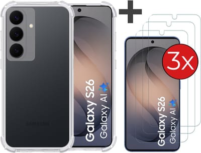 Hoesje met 3 Stuks Screenprotectors Geschikt voor Samsung Galaxy S26 Hoesje Siliconen Shockproof Case - Arara Backcover- Transparant