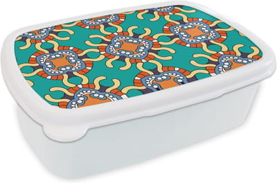 Broodtrommel Wit - Lunchbox - Brooddoos - Patronen - Abstract - Groen - 18x12x6 cm - Volwassenen