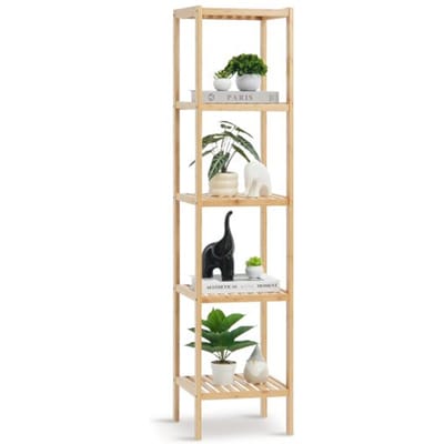 VEVOR Hoekplank 5 Planken Gemaakt van Bamboe, Opbergplank Boekenplank Vrijstaand Multifunctionele Bloemen Plantenstandaard Plantenplank Ideaal voor Badkamer Slaapkamer Kantoor Plantenstandaard