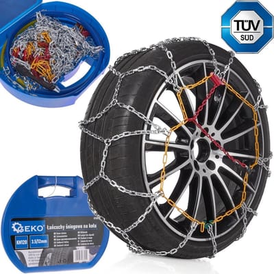 GEKO Sneeuwkettingen - KN120 - Vierkante Stalen Schakels - 12 mm Hoogte - Set voor 1 As