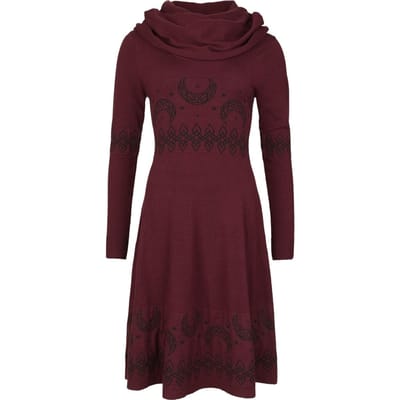 Black Premium by EMP Bordeauxrode halflange jurk met sjaalkraag en geborduurd patroon - Dames - S