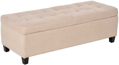 Opbergbank - Gestoffeerde Zitbank Met Opbergruimte en Deksel - Linnenlook - Beige